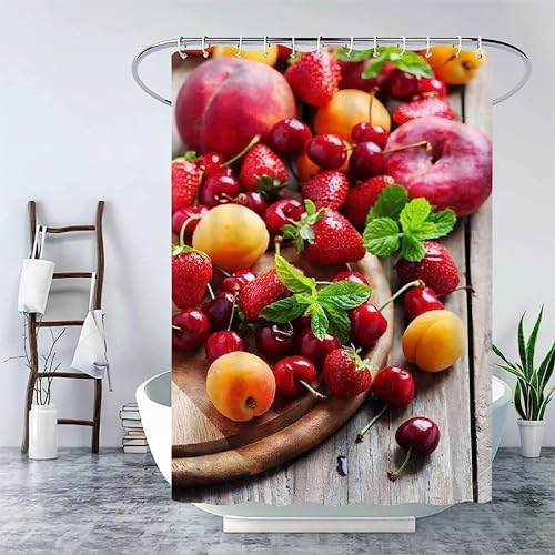 Duschvorhang 100x180 Anti-Schimmel Obst Duschvorhänge Wasserdicht Waschbar Polyester Textil Badezimmer Vorhang Rote Früchte 3D Shower Curtain A/7072 Duschvorhang 100x180 Anti-Schimmel Obst Duschvorhänge Wasserdicht Waschbar Polyester Textil Badezimmer Vorhang Rote Früchte 3D Shower Curtain A/7072 von Generic