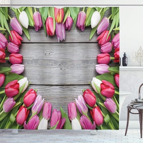 Duschvorhang 100x200 Anti-Schimmel Blumen Duschvorhänge Wasserdicht Waschbar Polyester Textil Badezimmer Vorhang Tulpen 3D Shower Curtain A/8054 von Generic