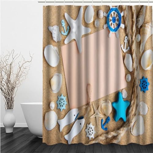 Duschvorhang 100x200 Anti-Schimmel Strand Duschvorhänge Wasserdicht Waschbar Polyester Textil Badezimmer Vorhang Muscheln 3D Shower Curtain A/4598 von Generic