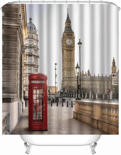 Duschvorhang 100x200 cm Londoner Duschvorhang Rote Telefonzelle Bad Vorhang Anti Schimmel Wasserdicht 3D Shower Curtains Waschbar Polyester Stoff Duschvorhänge für Badewanne Badezimmer C-1114 von Generic
