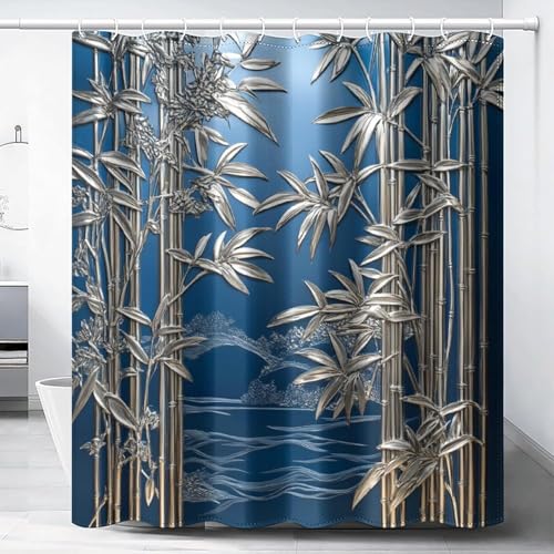 Duschvorhang 120 x 200 Antischimmel Bambusblau und Gold Duschvorhang Abstrakt, Duschvorhänge Wasserdicht Polyester Stoff Waschbar Bad Vorhäng für Badzimmer badewanne mit 8 Haken b.1299 Duschvorhang 120 x 200 Antischimmel Bambusblau und Gold Duschvorhang Abstrakt, Duschvorhänge Wasserdicht Polyester Stoff Waschbar Bad Vorhäng für Badzimmer badewanne mit 8 Haken b.1299 von Generic
