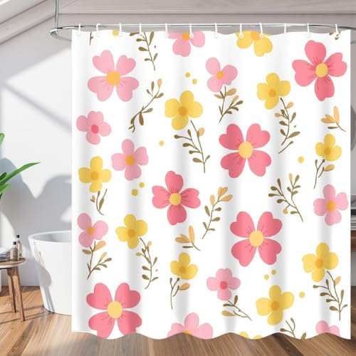 Duschvorhang 120 x 200 cm Niedliche Blumenmuster Duschvorhang Rosa und Gelb Duschvorhänge Antischimmel Wasserdicht Waschbar 3D Bad Vorhäng für Badzimmer Badewanne mit 8 Haken e-3946 Duschvorhang 120 x 200 cm Niedliche Blumenmuster Duschvorhang Rosa und Gelb Duschvorhänge Antischimmel Wasserdicht Waschbar 3D Bad Vorhäng für Badzimmer Badewanne mit 8 Haken e-3946 von Generic