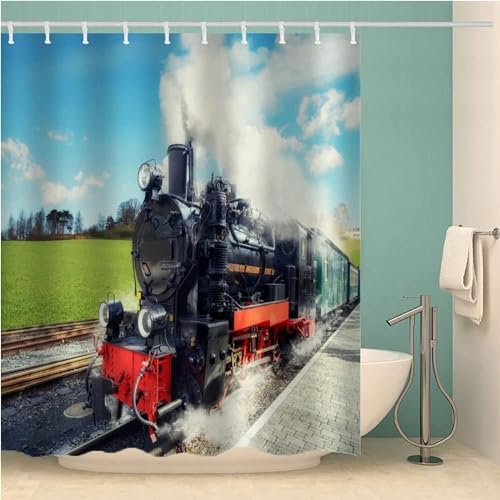Duschvorhang 120x180 Anti-Schimmel Dampfzug Duschvorhänge Wasserdicht Waschbar Polyester Textil Badezimmer Vorhang Natur 3D Shower Curtain A/7740 von Generic