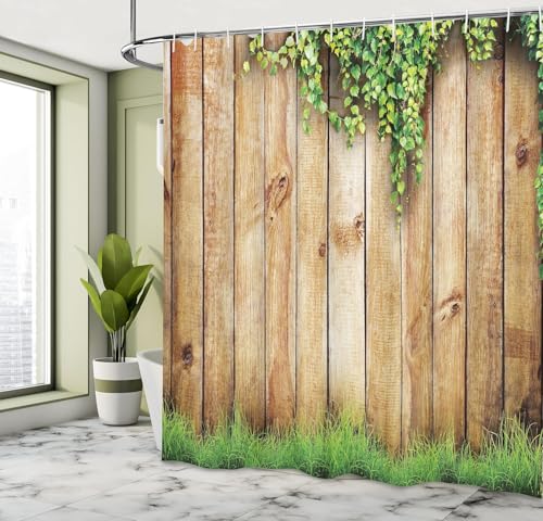Duschvorhang 120x180 Anti-Schimmel Holzbrett Duschvorhänge Wasserdicht Waschbar Polyester Textil Badezimmer Vorhang Bauernhausstil 3D Shower Curtain A-2346 von Generic