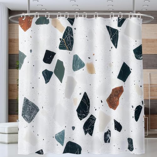 Duschvorhang 120x180 Anti-Schimmel Moderner Terrazzo Duschvorhänge Wasserdicht Waschbar Polyester Textil Badezimmer Vorhang Marmor 3D Shower Curtain A/242 von Generic