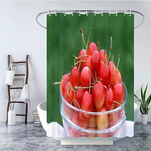 Duschvorhang 120x180 Anti-Schimmel Obst Duschvorhänge Wasserdicht Waschbar Polyester Textil Badezimmer Vorhang Kirsche 3D Shower Curtain A/7992 von Generic