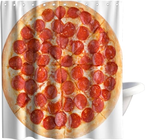 Duschvorhang 120x180 Anti-Schimmel Pizzamuster Duschvorhänge Wasserdicht Waschbar Polyester Textil Badezimmer Vorhang Lebensmittel 3D Shower Curtain A/802 von Generic