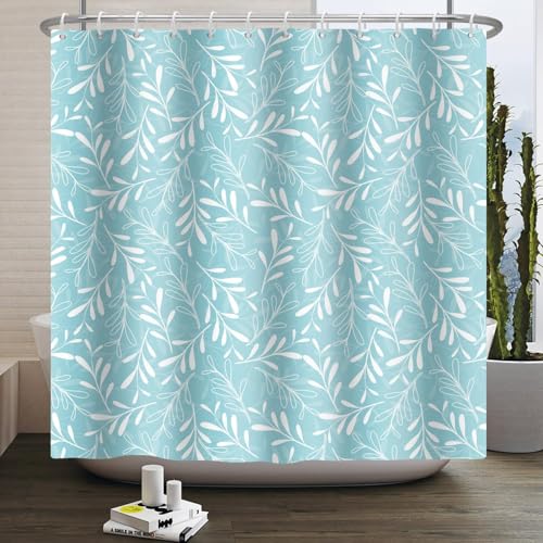 Duschvorhang 120x180 Antischimmel Hellblaues Blatt Duschvorhang Modern Frisch, Duschvorhänge Wasserdicht Polyester Stoff Waschbar Bad Vorhäng für Badzimmer badewanne mit 8 Haken a.2109 Duschvorhang 120x180 Antischimmel Hellblaues Blatt Duschvorhang Modern Frisch, Duschvorhänge Wasserdicht Polyester Stoff Waschbar Bad Vorhäng für Badzimmer badewanne mit 8 Haken a.2109 von Generic