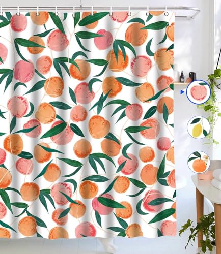 Duschvorhang 120x180 Pfirsich Duschvorhänge Pfirsich Anti Schimmel Waschbar Polyester Textil Shower Curtains für Badezimmer Badewanne mit 8 Haken, Y6284 von Generic