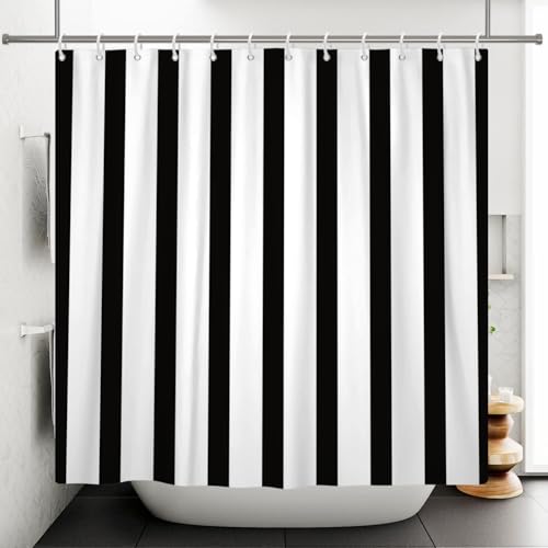 Duschvorhang 120x200 Anti-Schimmel Gestreifte Geometrie Duschvorhänge Wasserdicht Waschbar Polyester Textil Badezimmer Vorhang Schwarz-Weiß 3D Shower Curtain A/787 von Generic