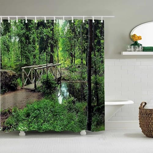 Duschvorhang 120x200 Anti-Schimmel Waldlandschaft Duschvorhänge Wasserdicht Waschbar Polyester Textil Badezimmer Vorhang Ländlich 3D Shower Curtain A/7795 von Generic