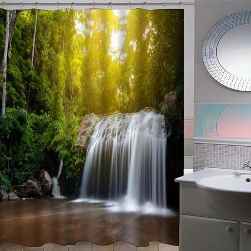 Duschvorhang 120x200 Anti-Schimmel Wasserfall Duschvorhänge Wasserdicht Waschbar Polyester Textil Badezimmer Vorhang Naturlandschaften 3D Shower Curtain A/7705 von Generic