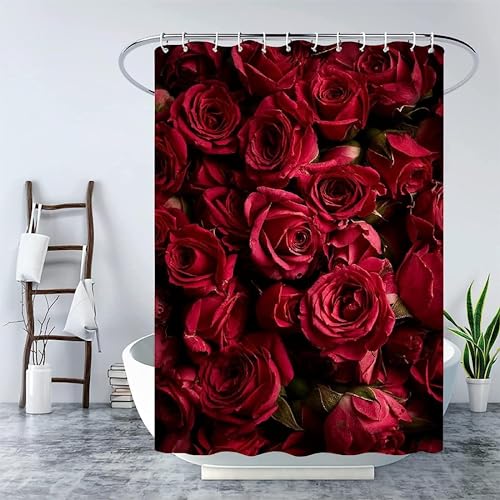 Duschvorhang 180x180 Anti-Schimmel Blume Duschvorhänge Wasserdicht Waschbar Polyester Textil Badevorhang Rote Rosen 3D Shower Curtain A/7967 von Generic