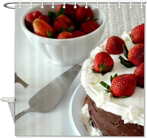 Duschvorhang 180x180 Anti-Schimmel Erdbeeren Duschvorhänge Wasserdicht Waschbar Polyester Textil Badevorhang Erdbeertorte 3D Shower Curtain A/1196 von Generic