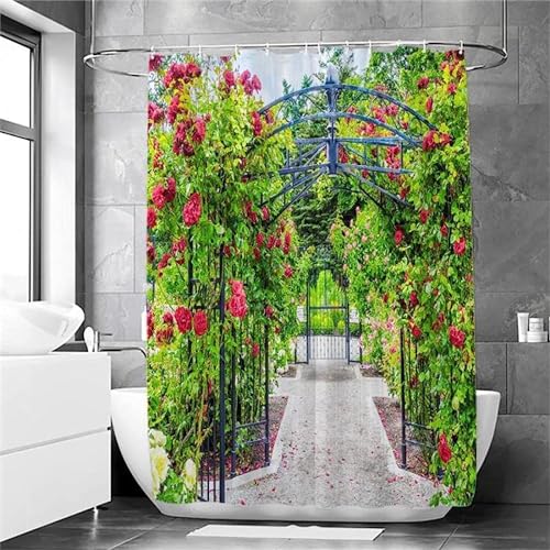 Duschvorhang 180x180 Anti-Schimmel Garten Duschvorhänge Wasserdicht Waschbar Polyester Textil Badevorhang Blumen 3D Shower Curtain A/8012 von Generic