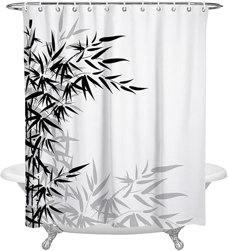 Duschvorhang 180x180 Anti-Schimmel Japanischer Bambus Duschvorhänge Wasserdicht Waschbar Polyester Textil Badevorhang Grau 3D Shower Curtain A/956 von Generic