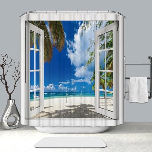 Duschvorhang 180x180 Anti-Schimmel Meerblick aus dem Fenster Duschvorhänge Wasserdicht Waschbar Polyester Textil Badevorhang Blau 3D Shower Curtain A/228 Duschvorhang 180x180 Anti-Schimmel Meerblick aus dem Fenster Duschvorhänge Wasserdicht Waschbar Polyester Textil Badevorhang Blau 3D Shower Curtain A/228 von Generic