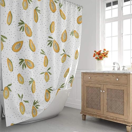 Duschvorhang 180x180 Anti-Schimmel Papaya Duschvorhänge Wasserdicht Waschbar Polyester Textil Badevorhang Obst Modern 3D Shower Curtain A/708 von Generic