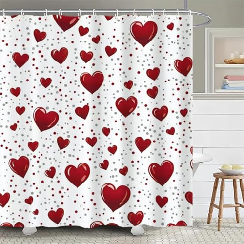 Duschvorhang 180x180 Anti-Schimmel Rotes Herz Duschvorhänge Wasserdicht Waschbar Polyester Textil Badevorhang Weiß 3D Shower Curtain A/4286 von Generic