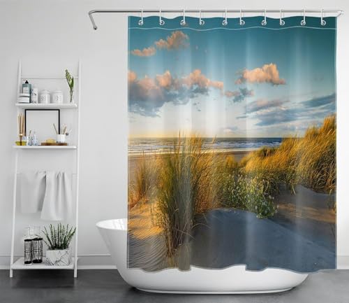 Duschvorhang 180x180 Anti-Schimmel Sonnenuntergang am Meer Duschvorhänge Wasserdicht Waschbar Polyester Textil Badevorhang Strand 3D Shower Curtain A-8068 von Generic