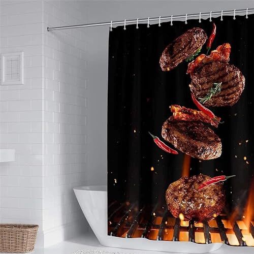 Duschvorhang 180x180 Anti-Schimmel Steak Duschvorhänge Wasserdicht Waschbar Polyester Textil Badevorhang Steak 3D Shower Curtain A/7625 Duschvorhang 180x180 Anti-Schimmel Steak Duschvorhänge Wasserdicht Waschbar Polyester Textil Badevorhang Steak 3D Shower Curtain A/7625 von Generic