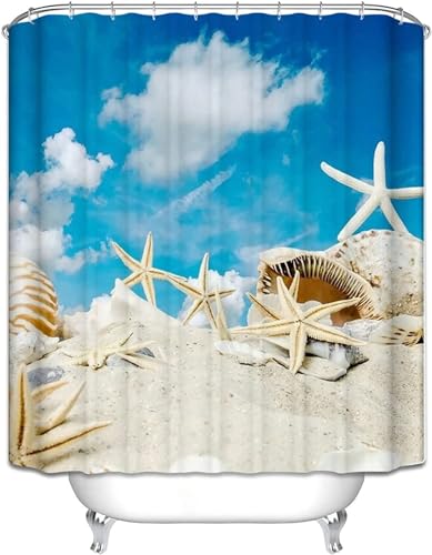 Duschvorhang 180x180 Anti-Schimmel Strand Duschvorhänge Wasserdicht Waschbar Polyester Textil Badevorhang Seesternschalen 3D Shower Curtain A/644 von Generic