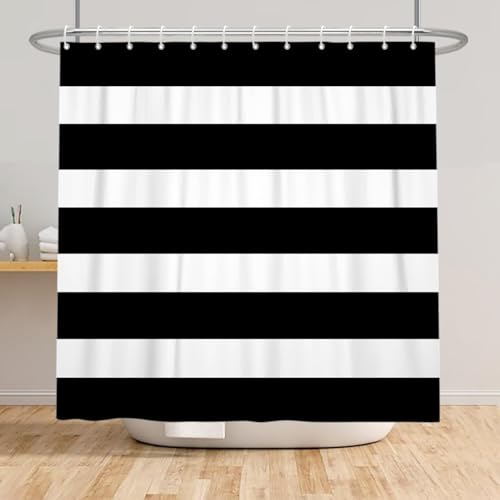 Duschvorhang 180x180 Anti-Schimmel Streifen Duschvorhänge Wasserdicht Waschbar Polyester Textil Badevorhang Schwarz-Weiß 3D Shower Curtain A/4268 von Generic