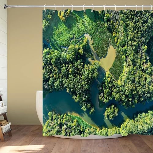 Duschvorhang 180x180 Anti-Schimmel Wald Duschvorhänge Wasserdicht Waschbar Polyester Textil Badevorhang Flusslandschaft 3D Shower Curtain A/7535 von Generic