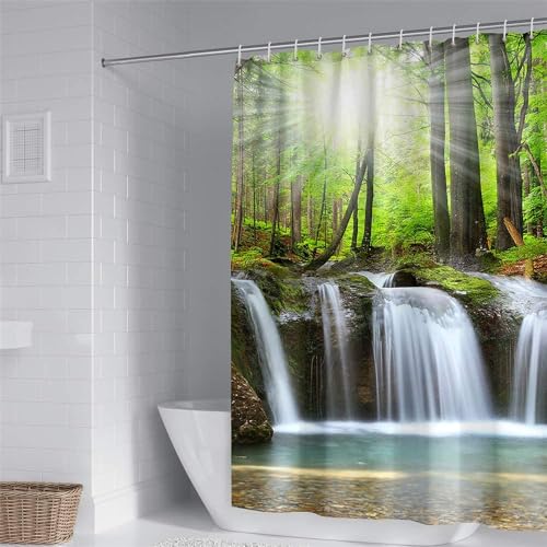 Duschvorhang 180x180 Anti-Schimmel Wasserfall Duschvorhänge Wasserdicht Waschbar Polyester Textil Badevorhang Natur Landschaften 3D Shower Curtain A/1084 von Generic