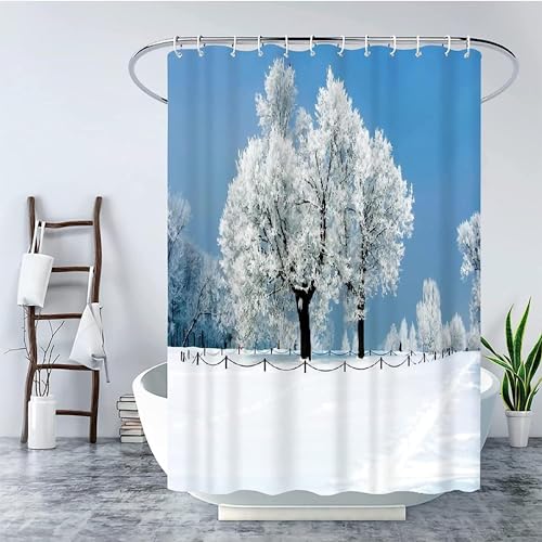 Duschvorhang 180x180 Anti-Schimmel Winterlandschaft Duschvorhänge Wasserdicht Waschbar Polyester Textil Badevorhang Kiefern 3D Shower Curtain A/7166 von Generic