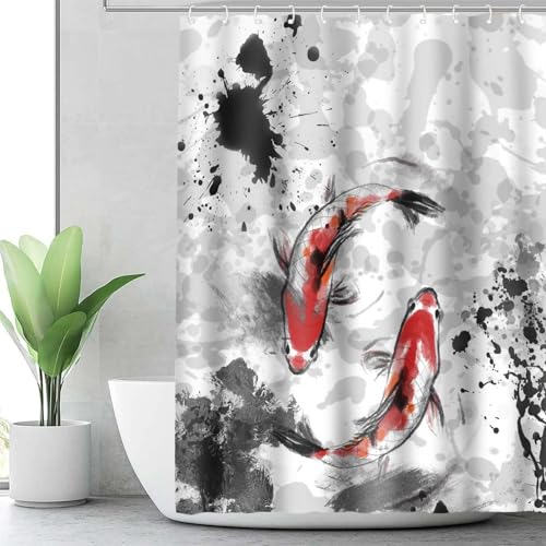 Duschvorhang 180x180 cm Koi, aus Stoff Polyester Waschbar Anti Schimmel Japan Shower Curtains, Duschvorhänge Curtains mit 12 Haken, A1064 Duschvorhang 180x180 cm Koi, aus Stoff Polyester Waschbar Anti Schimmel Japan Shower Curtains, Duschvorhänge Curtains mit 12 Haken, A1064 von Generic