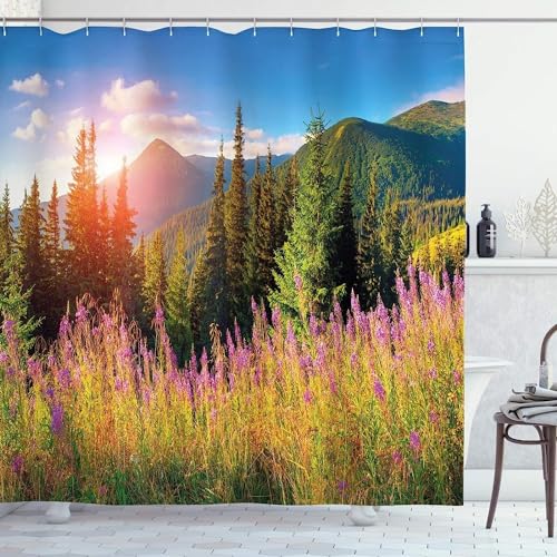 Duschvorhang 180x200 Anti-Schimmel Berge Duschvorhänge Wasserdicht Waschbar Polyester Textil Badevorhang Naturlandschaft 3D Shower Curtain A/7779 von Generic