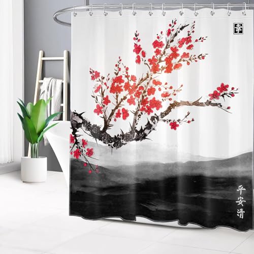 Duschvorhang 180x200 Anti-Schimmel Japanisch Duschvorhänge Wasserdicht Waschbar Polyester Textil Badevorhang Rote Kirschblüten 3D Shower Curtain A-9869 Duschvorhang 180x200 Anti-Schimmel Japanisch Duschvorhänge Wasserdicht Waschbar Polyester Textil Badevorhang Rote Kirschblüten 3D Shower Curtain A-9869 von Generic