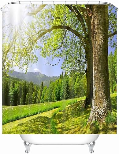 Duschvorhang 180x200 Anti-Schimmel Naturlandschaft Duschvorhänge Wasserdicht Waschbar Polyester Textil Badevorhang Bergwaldlandschaft 3D Shower Curtain A-8957 von Generic
