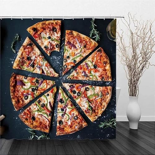 Duschvorhang 180x200 Anti-Schimmel Pizza Duschvorhänge Wasserdicht Waschbar Polyester Textil Badevorhang Essen 3D Shower Curtain A/7608 Duschvorhang 180x200 Anti-Schimmel Pizza Duschvorhänge Wasserdicht Waschbar Polyester Textil Badevorhang Essen 3D Shower Curtain A/7608 von Generic