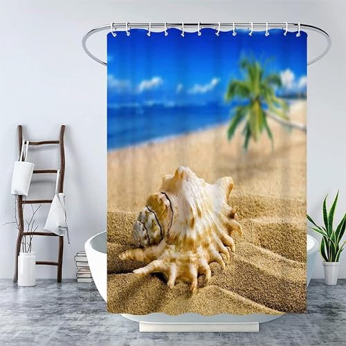 Duschvorhang 180x200 Anti-Schimmel Strand Duschvorhänge Wasserdicht Waschbar Polyester Textil Badevorhang Muscheln 3D Shower Curtain A/7761 von Generic
