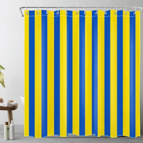 Duschvorhang 180x200 Anti-Schimmel Streifen Duschvorhänge Wasserdicht Waschbar Polyester Textil Badevorhang Blau und Gelb 3D Shower Curtain A/4629 von Generic