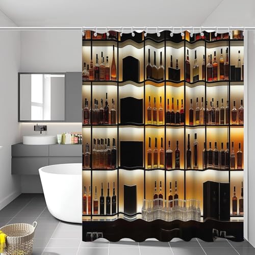 Duschvorhang 180x200 Anti-Schimmel Weinschrank Duschvorhänge Wasserdicht Waschbar Polyester Textil Badevorhang Weinregal 3D Shower Curtain A/3711 von Generic