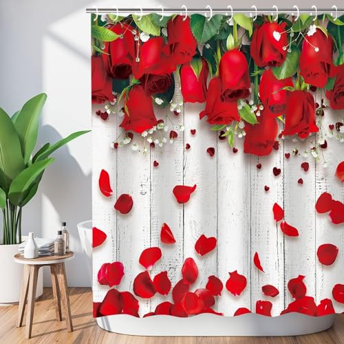 Duschvorhang 180x200 Rote Rose Duschvorhänge Blumen Anti Schimmel Waschbar Polyester Textil Shower Curtains für Badezimmer Badewanne mit 12 Haken, Z5954 Duschvorhang 180x200 Rote Rose Duschvorhänge Blumen Anti Schimmel Waschbar Polyester Textil Shower Curtains für Badezimmer Badewanne mit 12 Haken, Z5954 von Generic