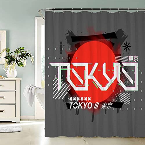 Duschvorhang 180x200 cm Japan Tokio Duschvorhang Anti-schimmel 3D Motiv Japanische Elemente Bad-duschvorhang Jugendstil Duschvorhänge Für Badezimmer Mit 12 Ringe von Generic