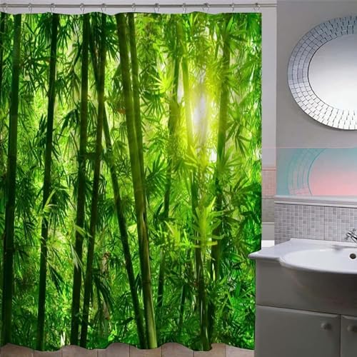 Duschvorhang 200x200 Anti-Schimmel Bambus Duschvorhänge Wasserdicht Waschbar Polyester Textil Badevorhang Bambuswald 3D Shower Curtain A/7699 von Generic