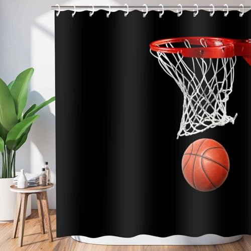 Duschvorhang 200x200 Anti-Schimmel Basketball Duschvorhänge Wasserdicht Waschbar Polyester Textil Badevorhang Schwarz 3D Shower Curtain A/622 von Generic
