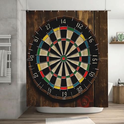 Duschvorhang 200x200 Anti-Schimmel Dartscheibe Duschvorhänge Wasserdicht Waschbar Polyester Textil Badevorhang Vintage Dartscheibe 3D Shower Curtain A-8166 von Generic