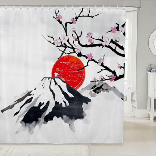 Duschvorhang 200x200 Anti-Schimmel Japanisch Duschvorhänge Wasserdicht Waschbar Polyester Textil Badevorhang Tuschemalerei 3D Shower Curtain A/990 von Generic