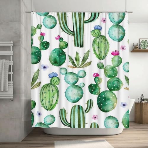 Duschvorhang 200x200 Anti-Schimmel Kaktus Duschvorhänge Wasserdicht Waschbar Polyester Textil Badevorhang Sukkulenten 3D Shower Curtain A/6232 von Generic