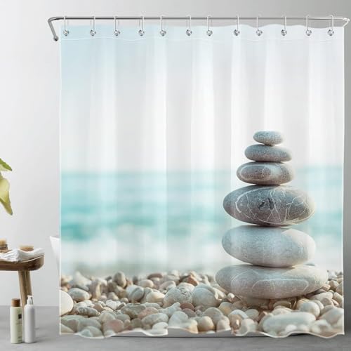 Duschvorhang 200x200 Anti-Schimmel Kieselsteine Duschvorhänge Wasserdicht Waschbar Polyester Textil Badevorhang Strand 3D Shower Curtain A/558 von Generic