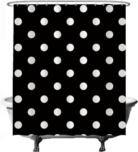 Duschvorhang 200x200 Anti-Schimmel Punkte Duschvorhänge Wasserdicht Waschbar Polyester Textil Badevorhang Polka Dots Schwarze Muster 3D Shower Curtain A/702 von Generic