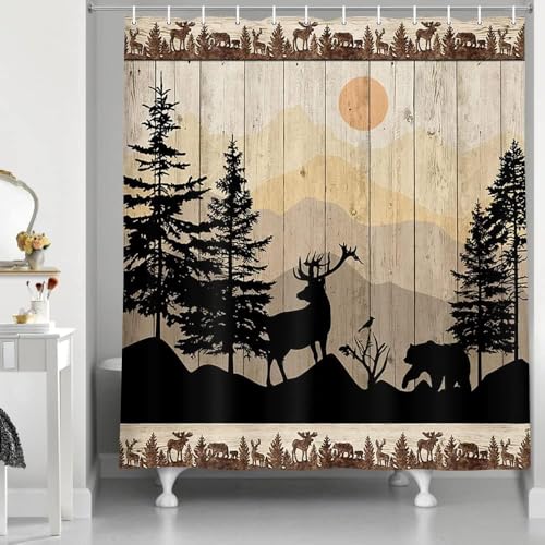 Duschvorhang 200x200 Anti-Schimmel Rustic Duschvorhänge Wasserdicht Waschbar Polyester Textil Badevorhang Dschungelhirsch 3D Shower Curtain A/606 von Generic