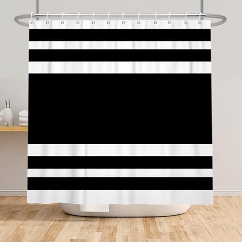 Duschvorhang 200x200 Anti-Schimmel Streifen Duschvorhänge Wasserdicht Waschbar Polyester Textil Badevorhang Geometrisches Schwarz 3D Shower Curtain A/4297 von Generic