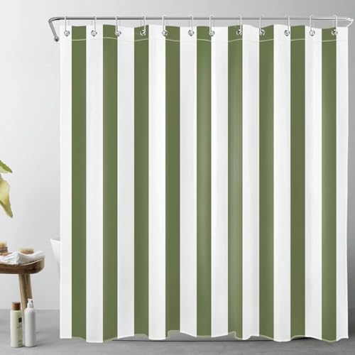 Duschvorhang 200x200 Anti-Schimmel Vertikale Streifen Duschvorhänge Wasserdicht Waschbar Polyester Textil Badevorhang Grün und Weiß 3D Shower Curtain A/4441 von Generic